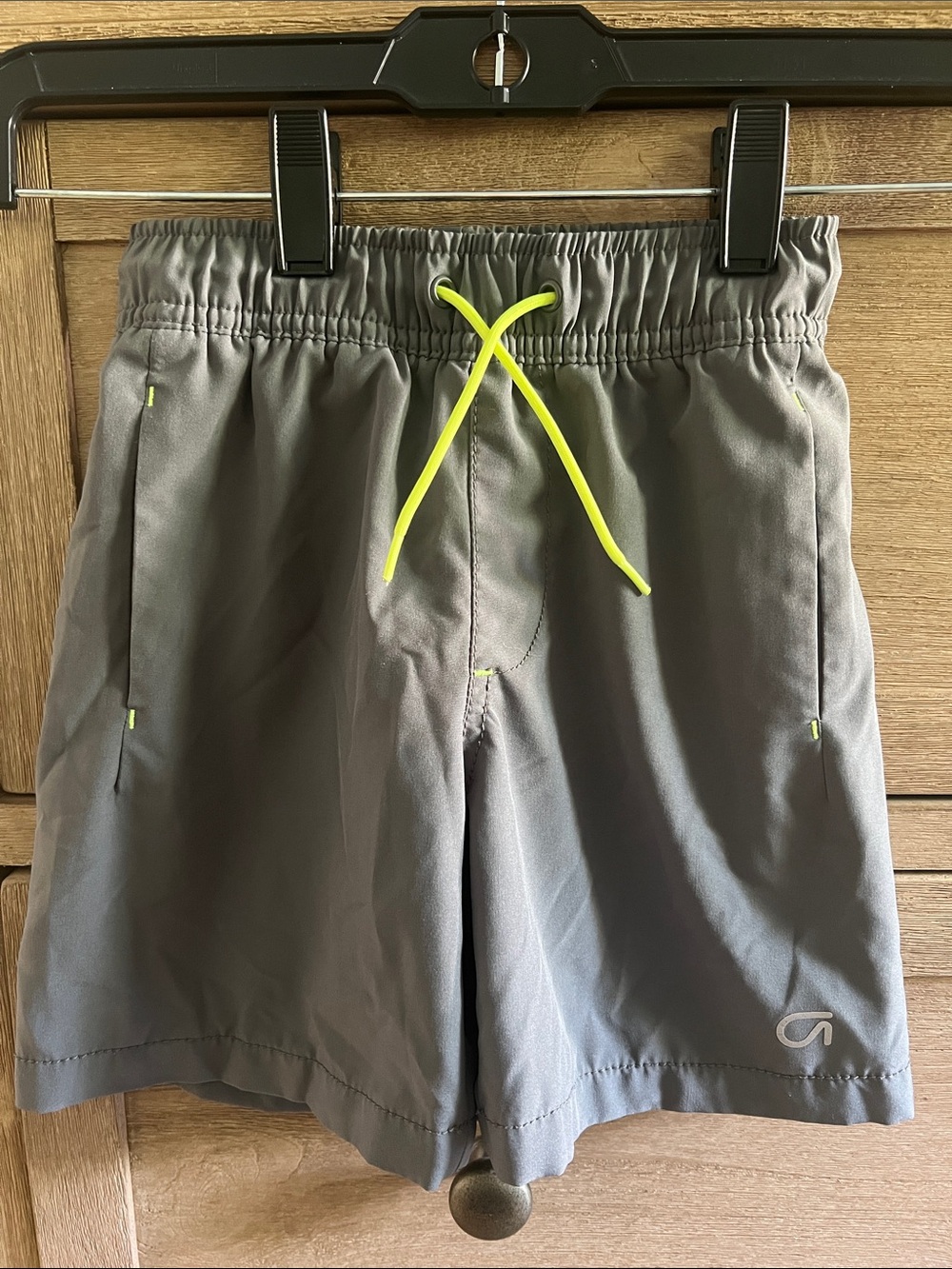 Boys Gap quick dry Gray Active Shorts with Neon Yellow Drawstring